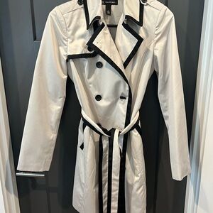 INC International Concepts Cream Trench Coat with Black Trim